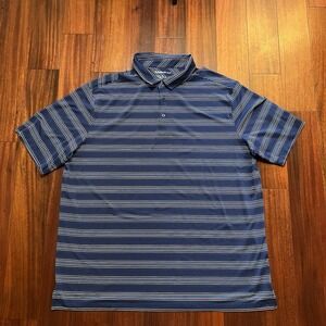 Reebok Polo Shirt Mens 3xlt Blue Striped Big Tall Stretch Activewear Golf Logo